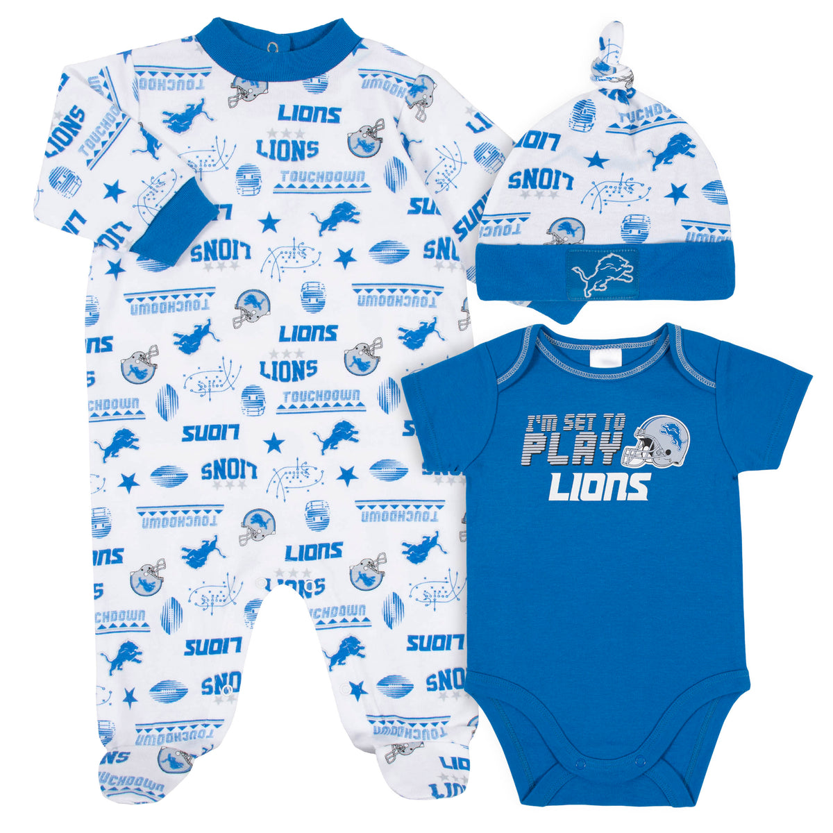3-Piece Baby Boys Lions Bodysuit, Sleep 'N Play, and Cap Set