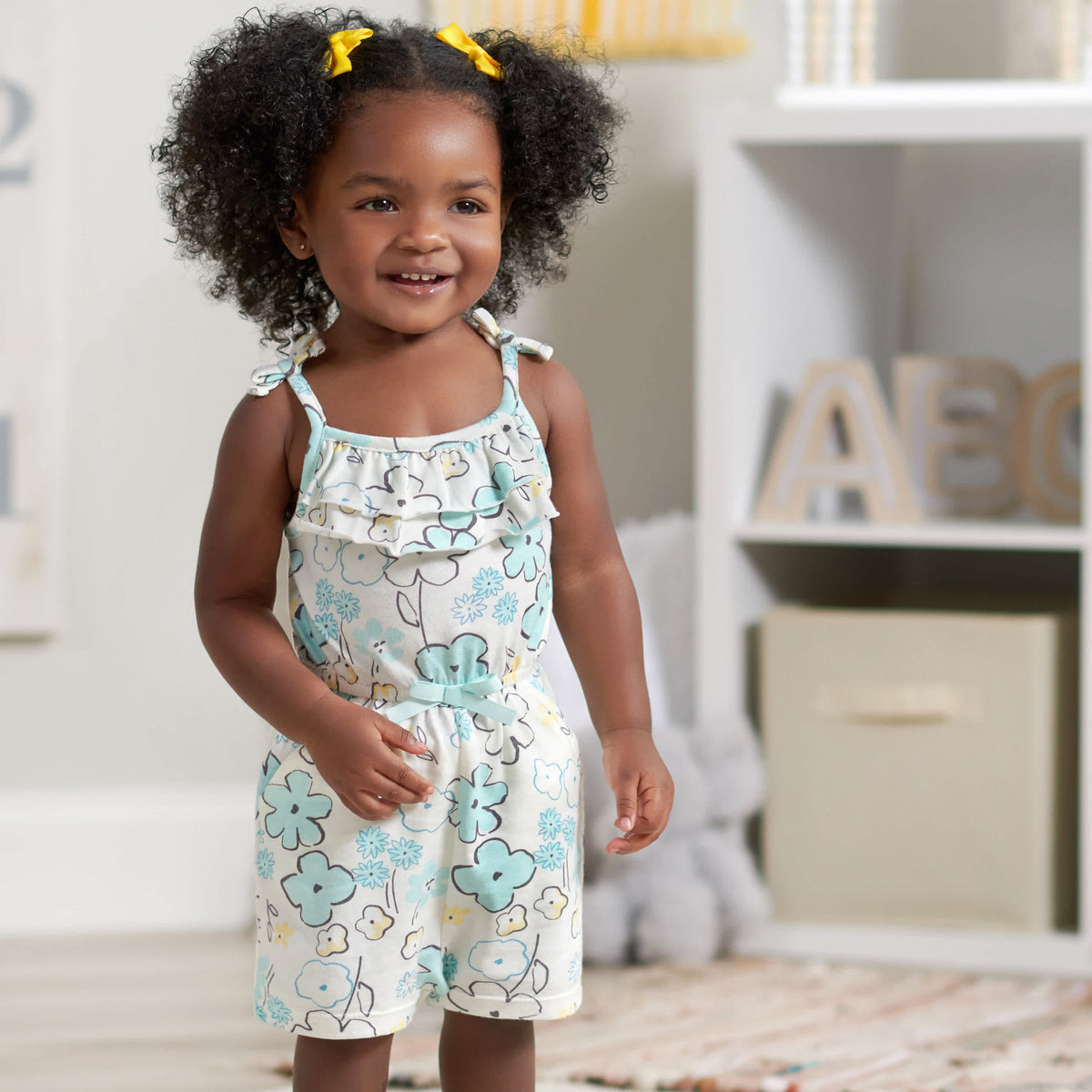 2-Pack Baby & Toddler Girls Bee Petals Tank Rompers, view 2