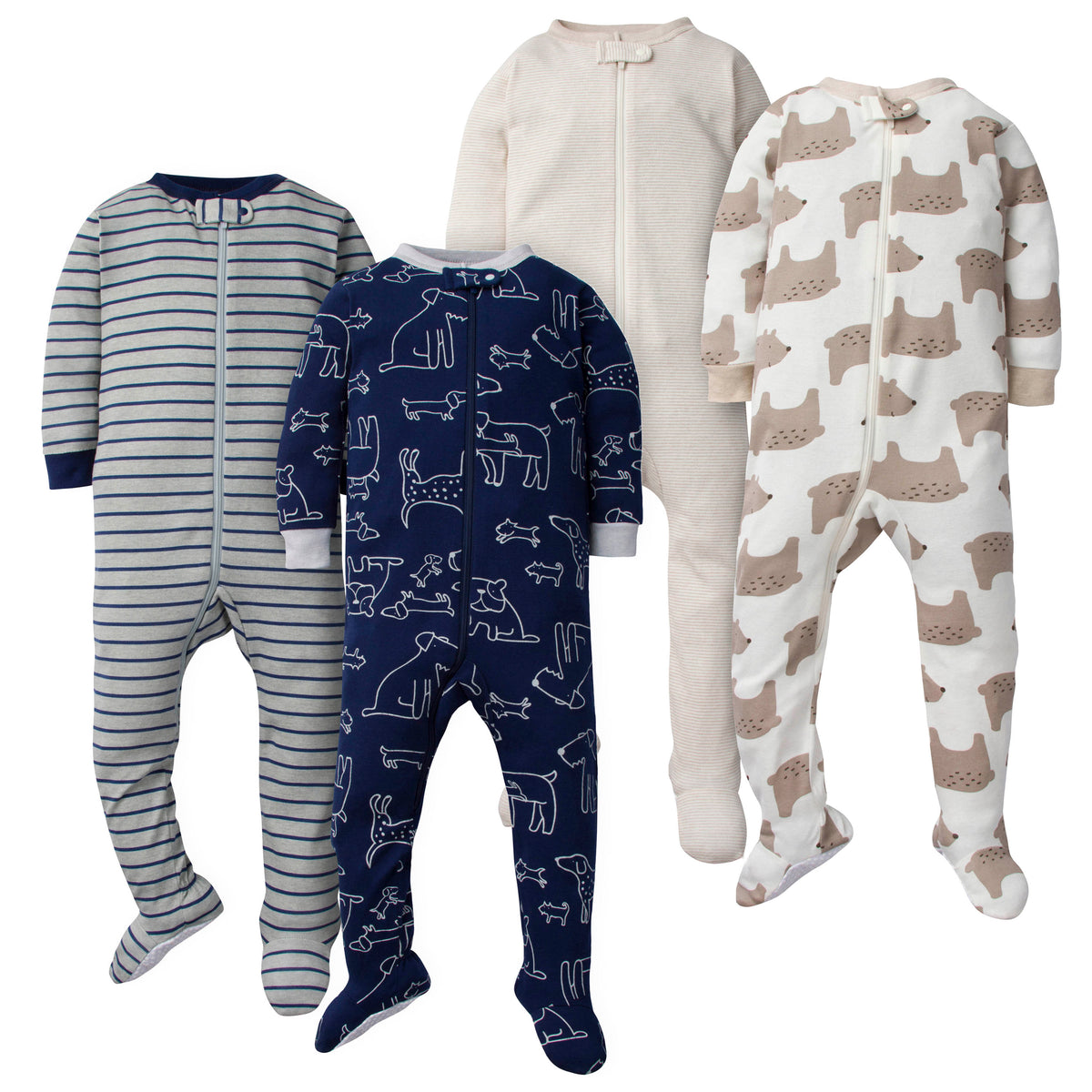 4-Pack Baby Boys Bears/Dogs Snug Fit Footed Pajamas