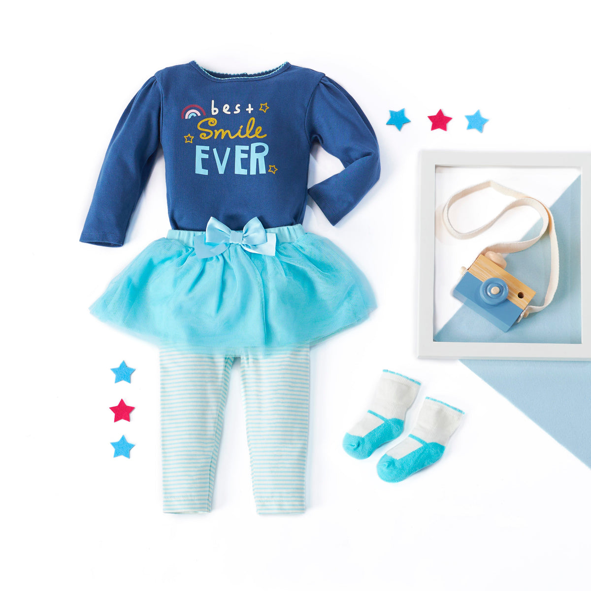 2-Piece Baby Girls Smile Shirt and Tutu Legging Set, view 3