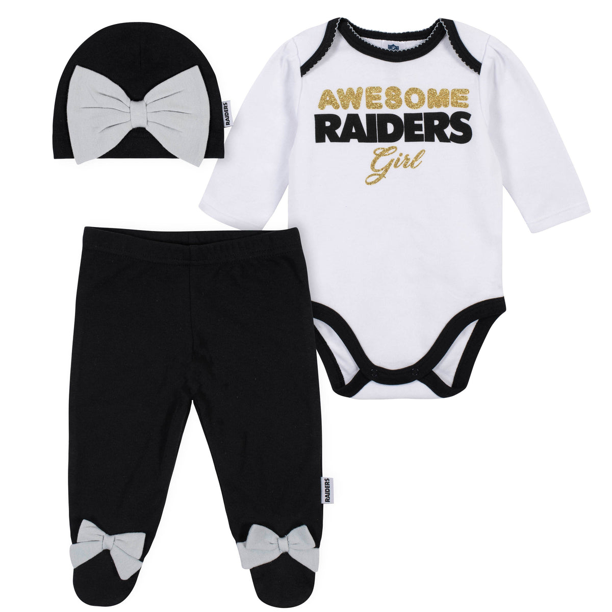 3-Piece Las Vegas Raiders Bodysuit, Pant, and Cap Set