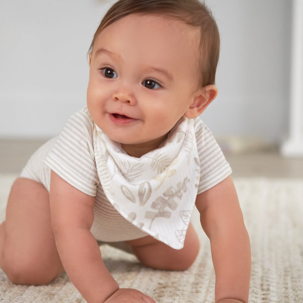 3-Pack Baby Neutral Natural Leaves Bandana Bibs, view 2