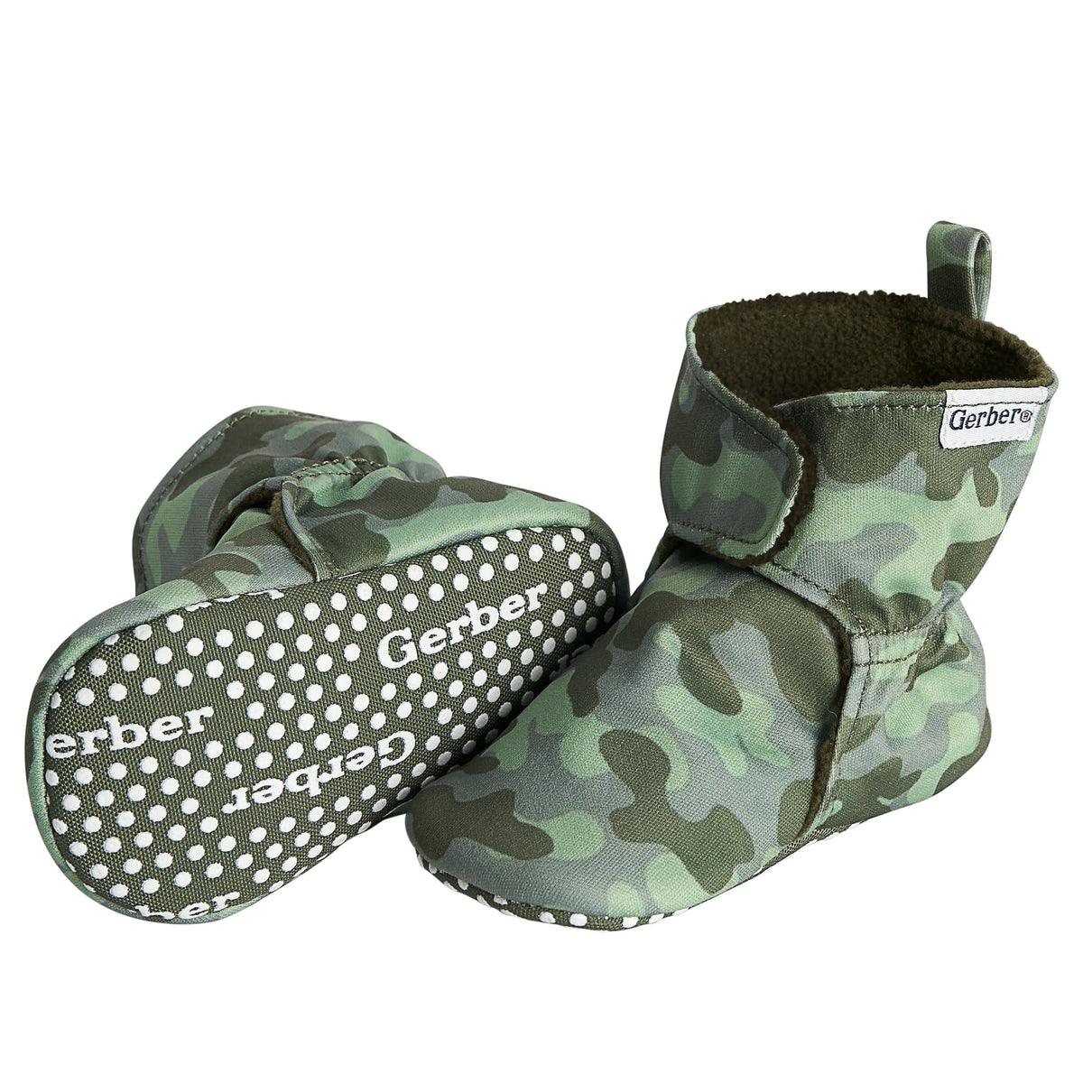Baby Boys Green Camo Soft Booties, view 4