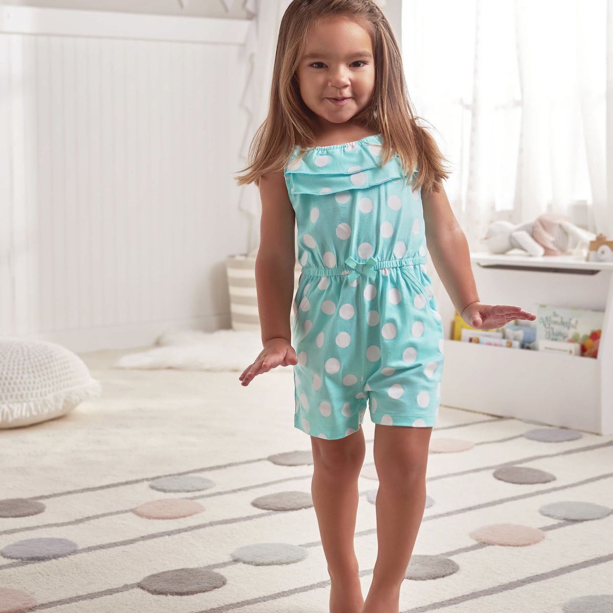 2-Pack Baby & Toddler Girls Dots Of Rainbows Tank Rompers, view 2