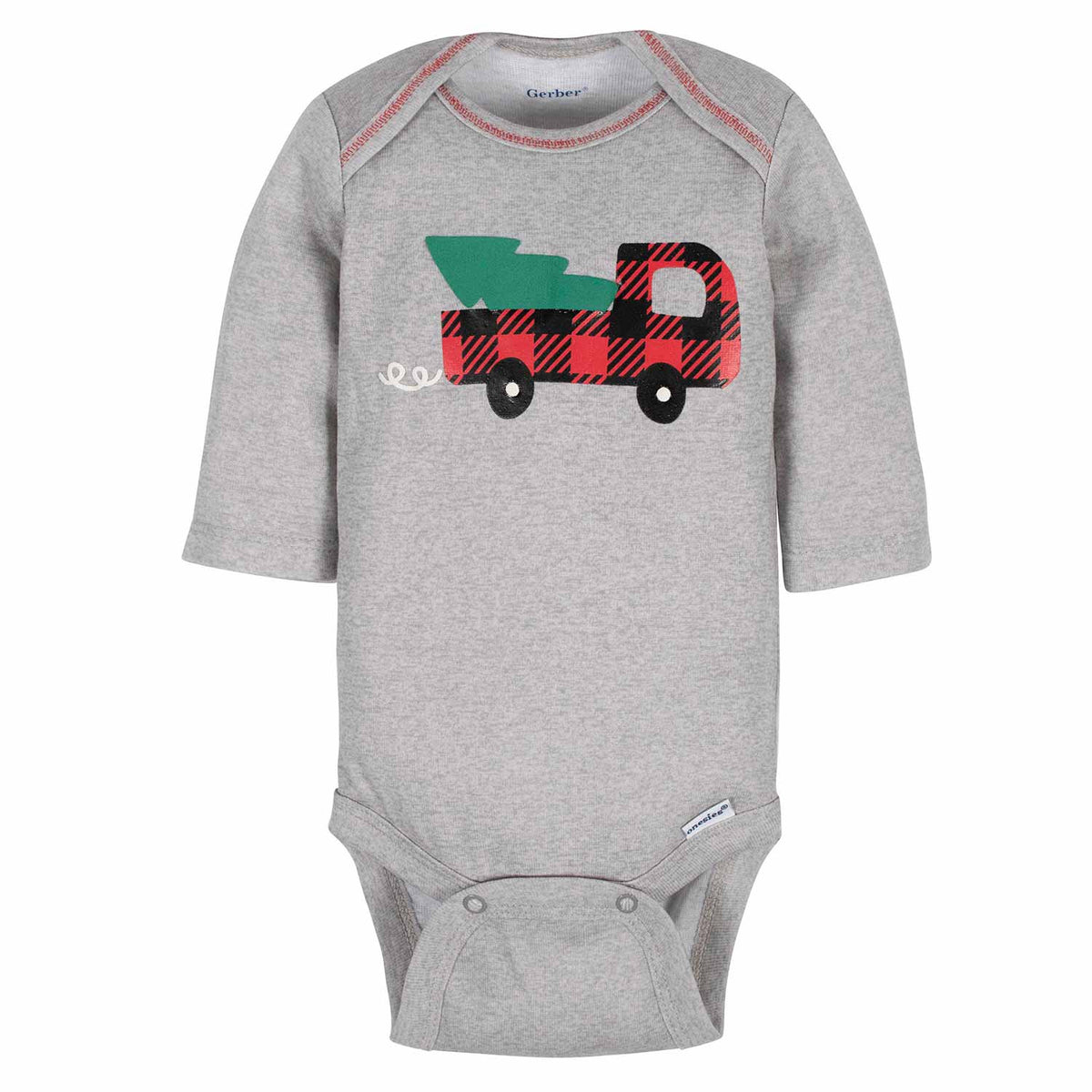 3-Pack Baby Boys Trees, Trucks, and Plaid Long Sleeve Onesies Bodysuits, view 2