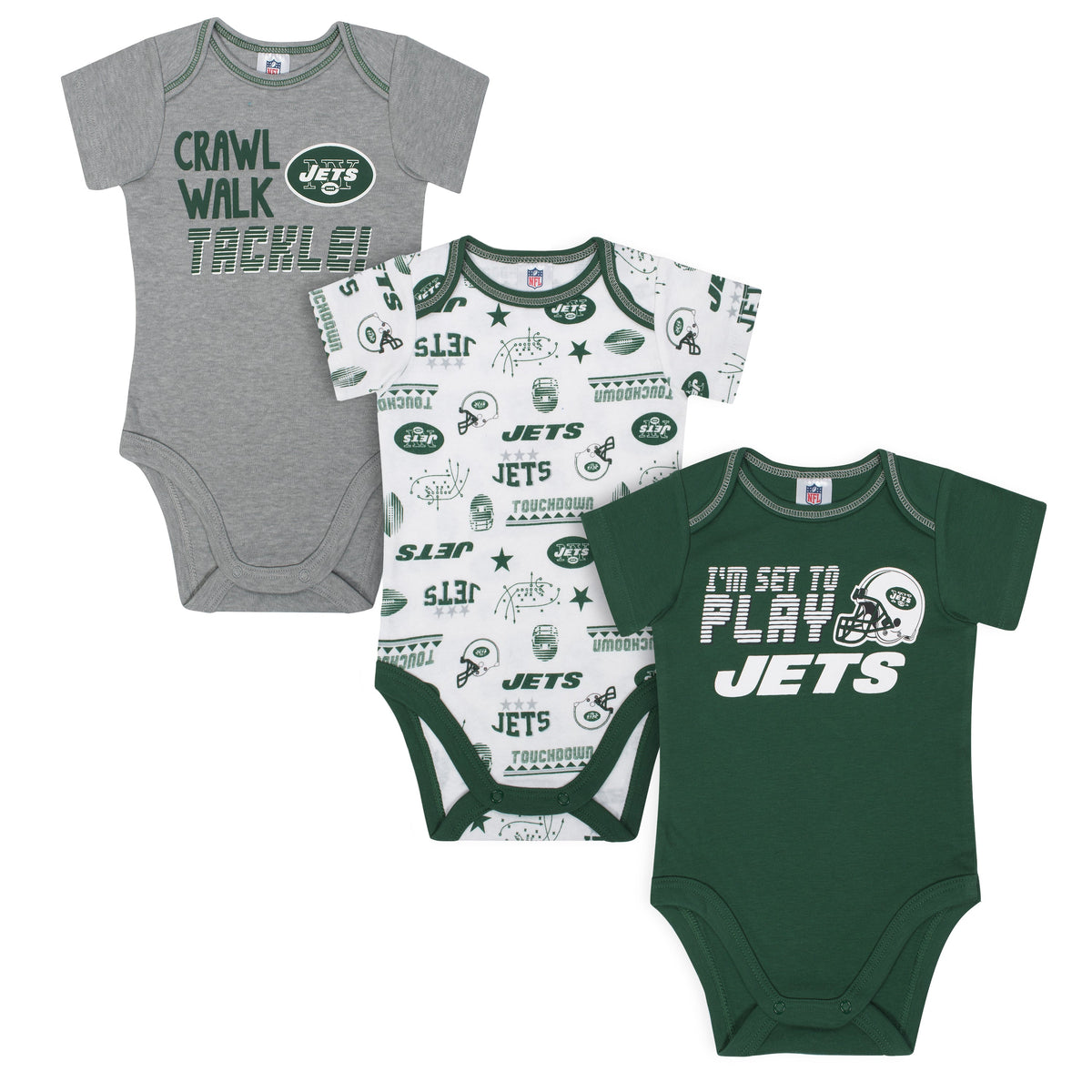3-Pack New York Jets Short Sleeve Bodysuits