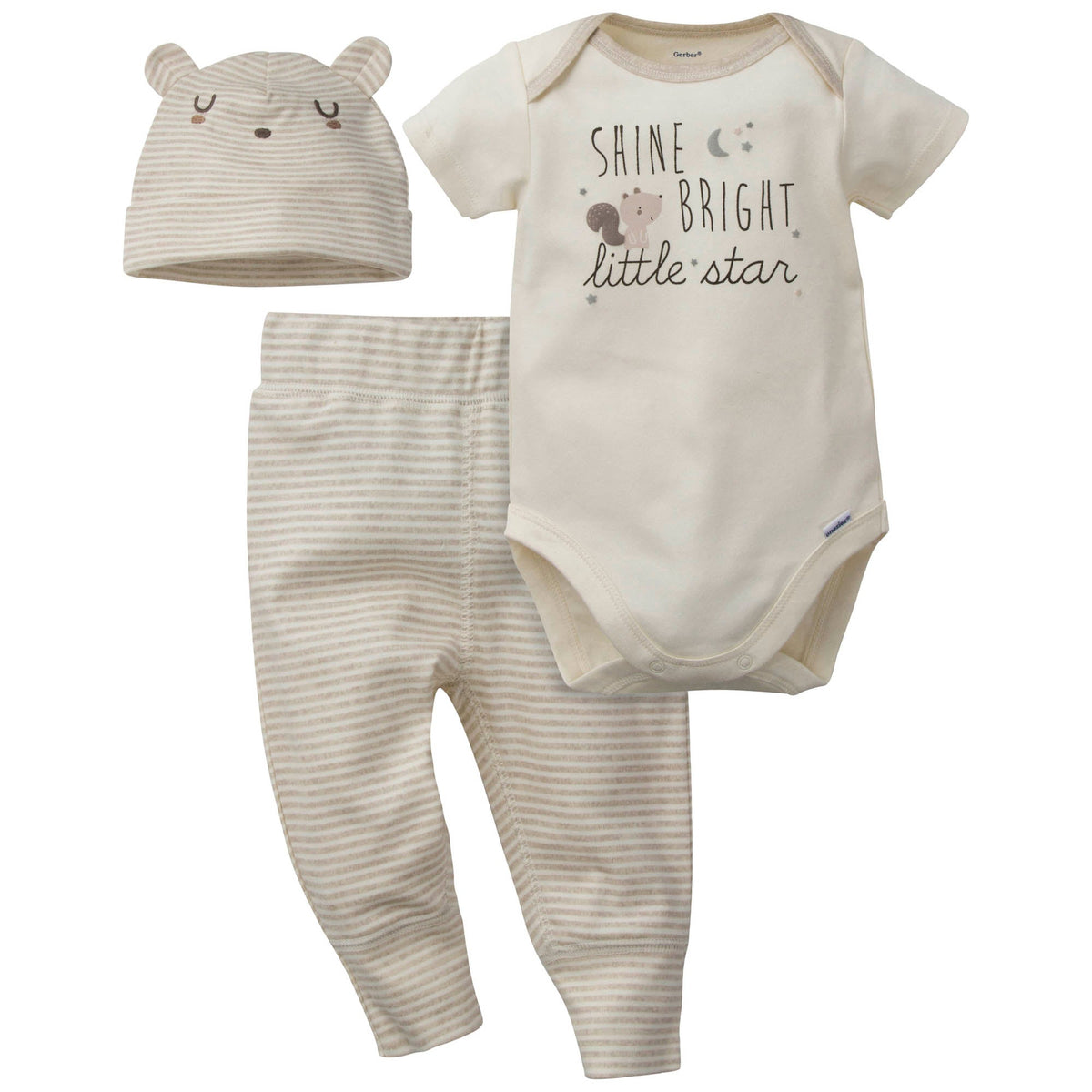 3-Piece Organic Baby Boys Squirrel Onesies Bodysuit, Pant, & Cap Set