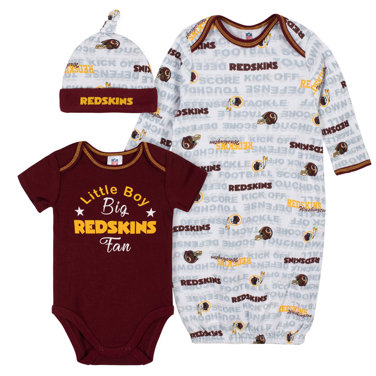 Baby Boys 3-Piece Washington Redskins Bodysuit, Gown, and Cap Set