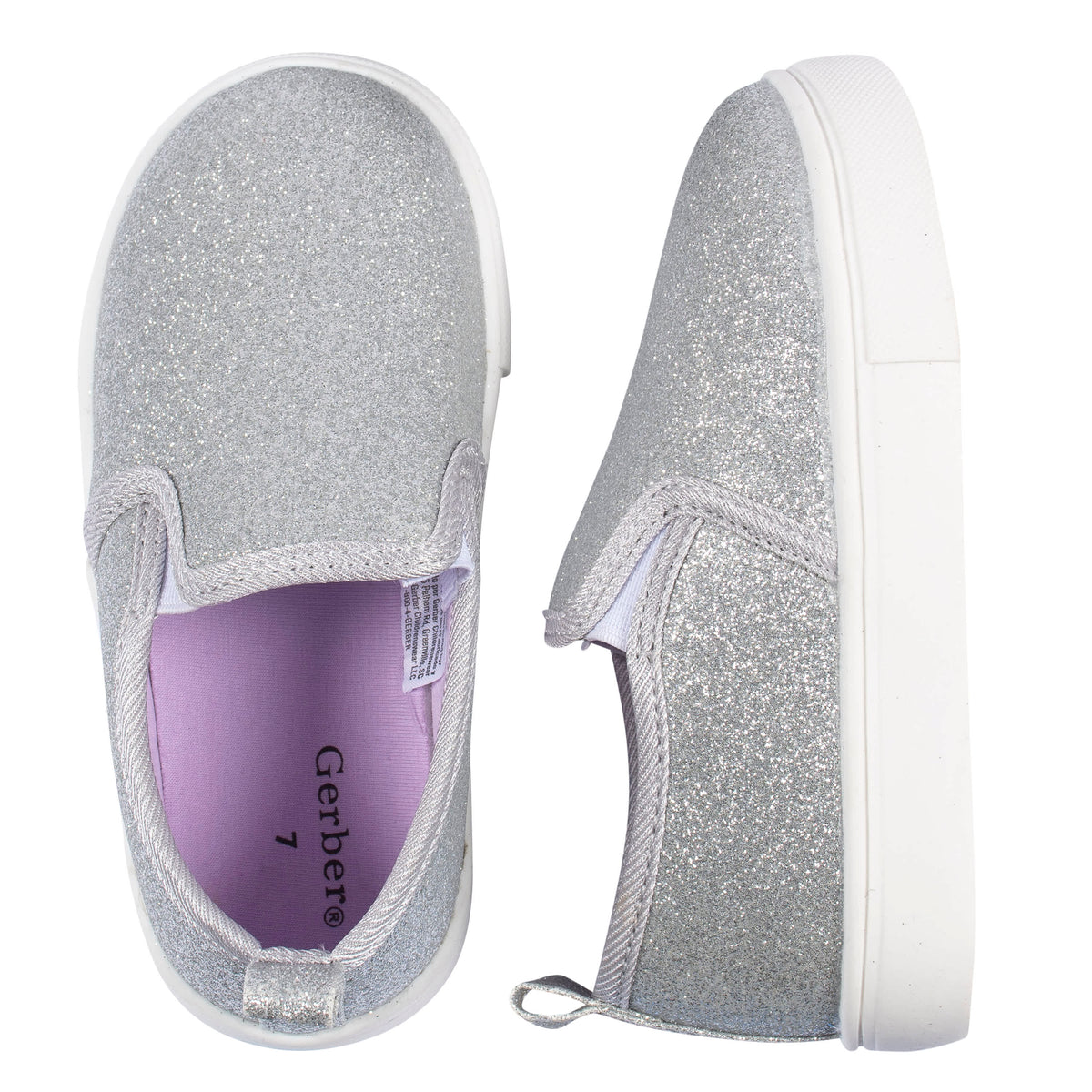 Infant & Toddler Girls Silver Glitter Slip-On Sneaker, view 2