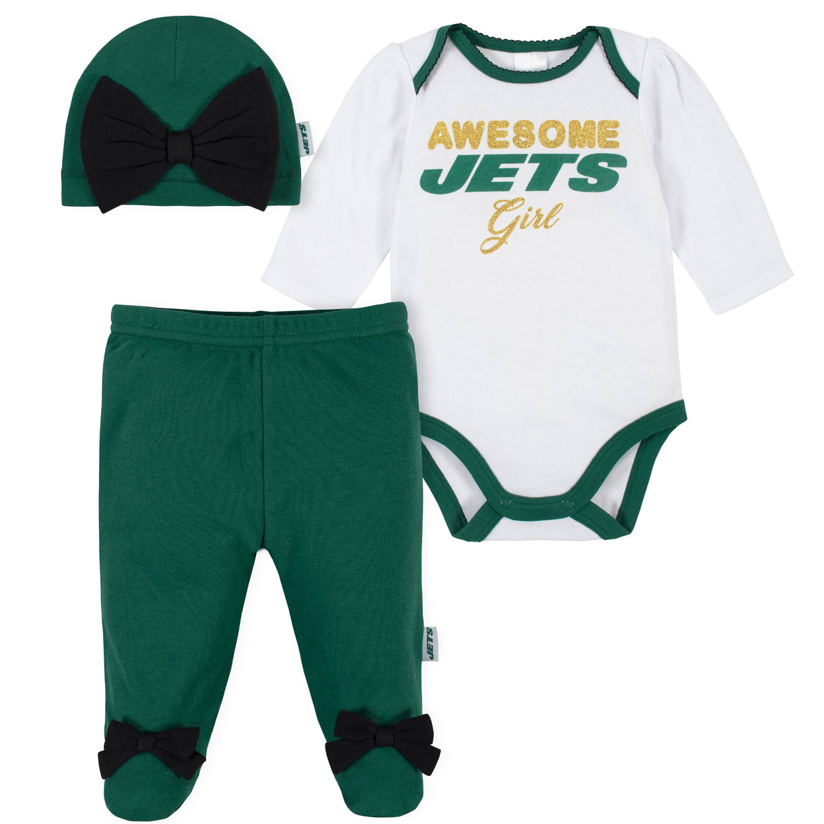 3-Piece New York Jets Bodysuit, Pant, and Cap Set