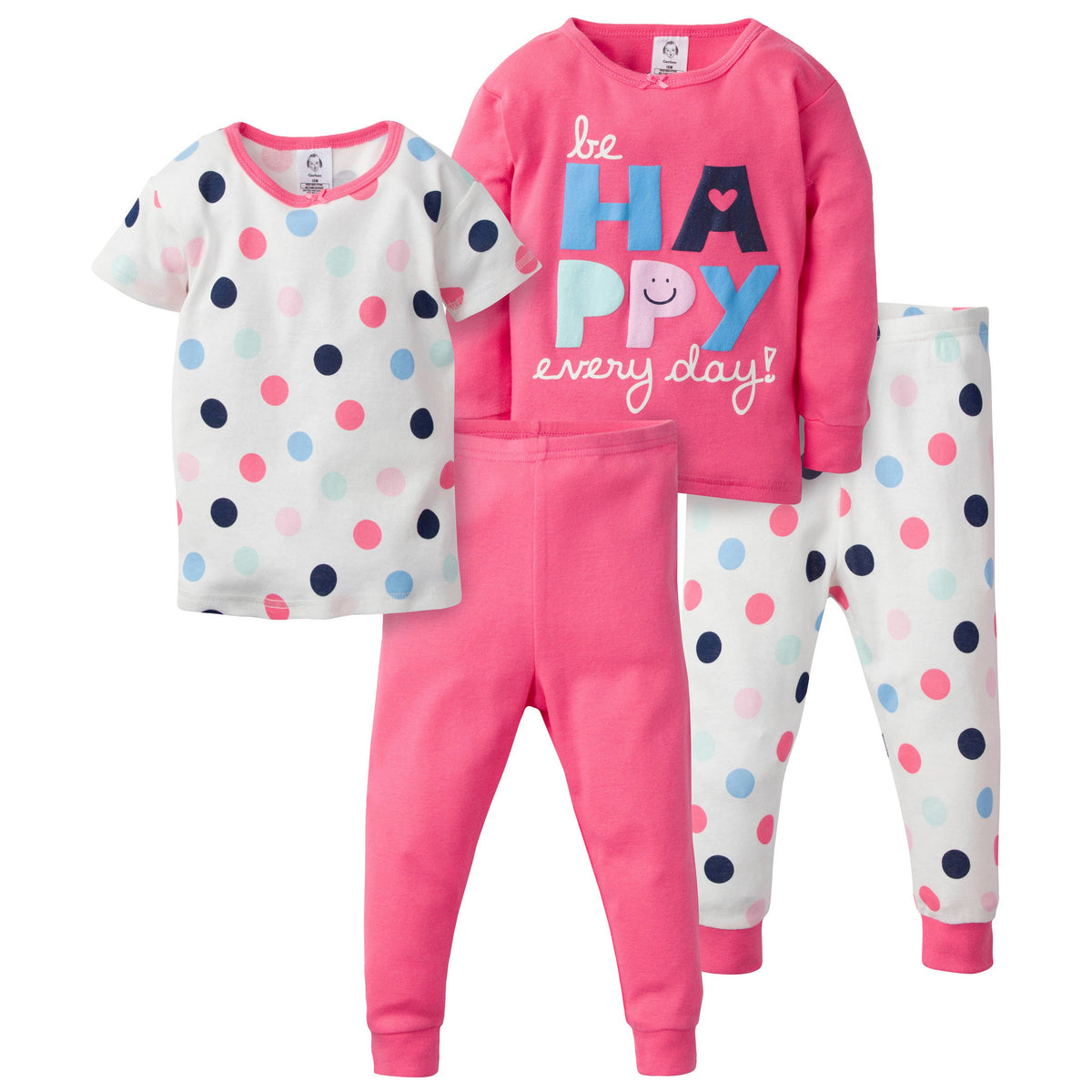 4-Piece Baby Girls Be Happy Cotton PJ's