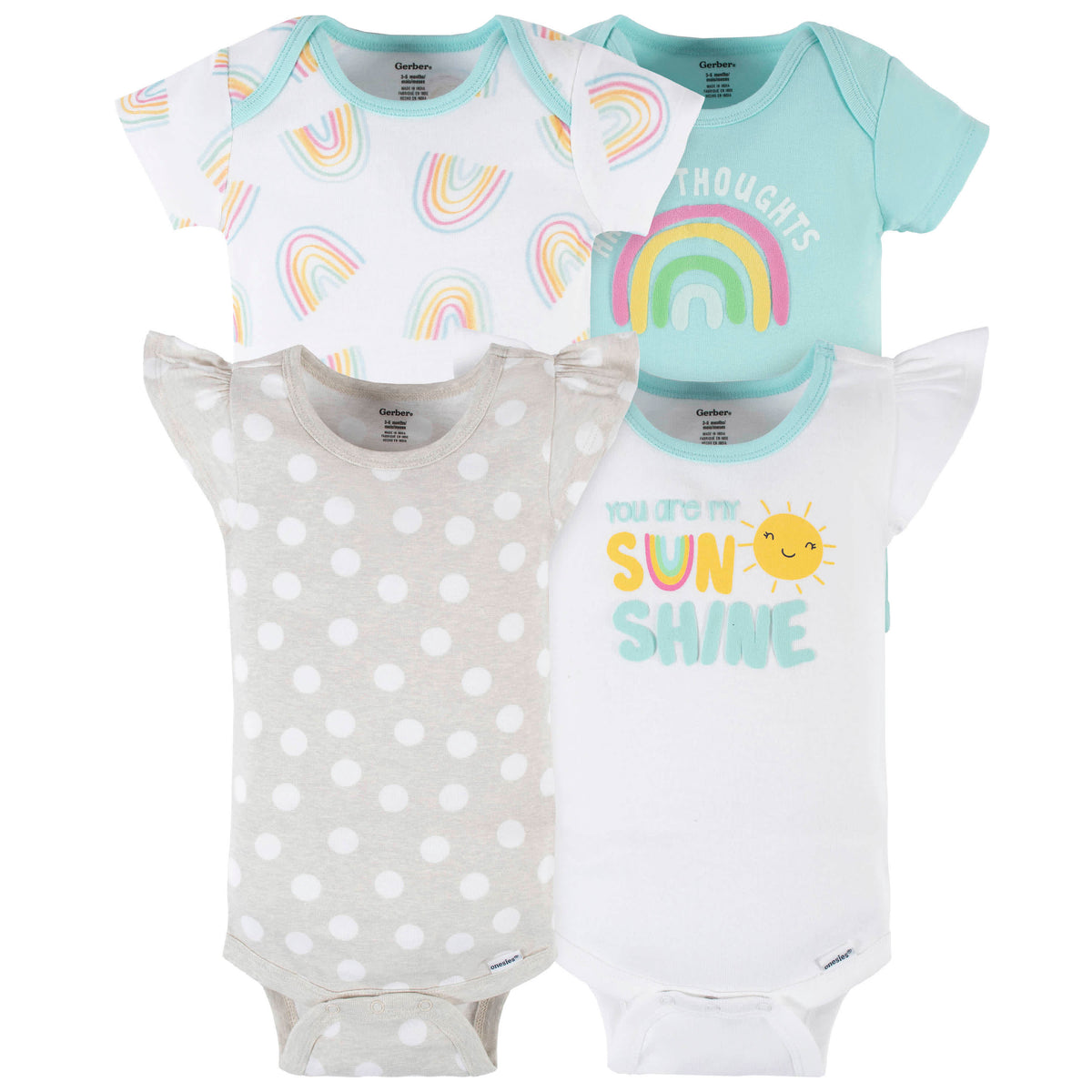 4-Pack Baby Girls Dots Of Rainbows Short Sleeve Onesies Bodysuits