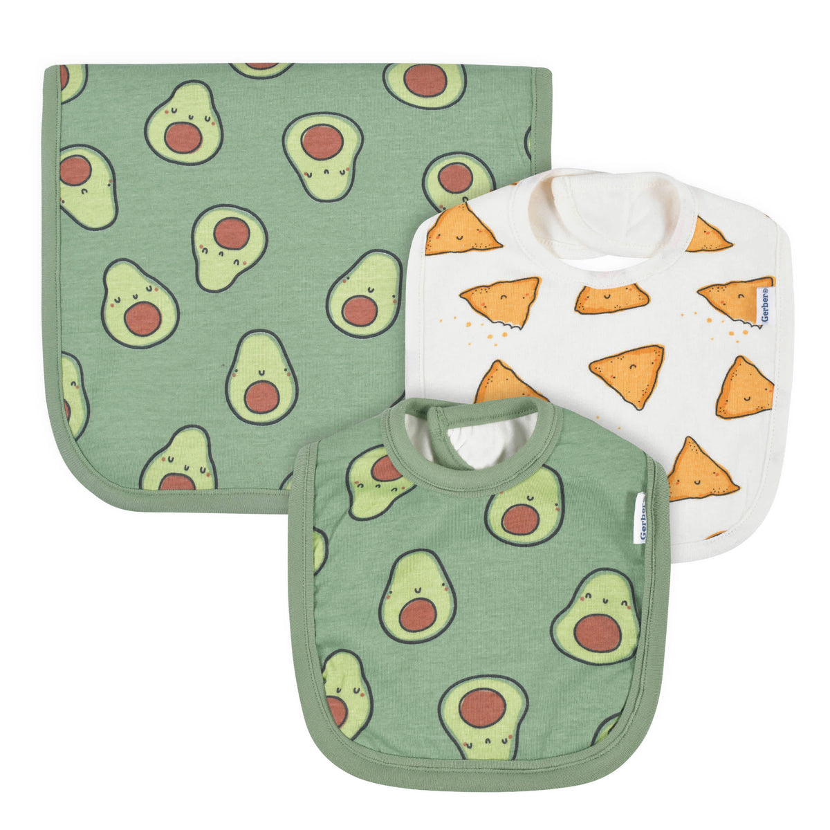2-Piece Baby Neutral Avocado Bibs & Burp Set