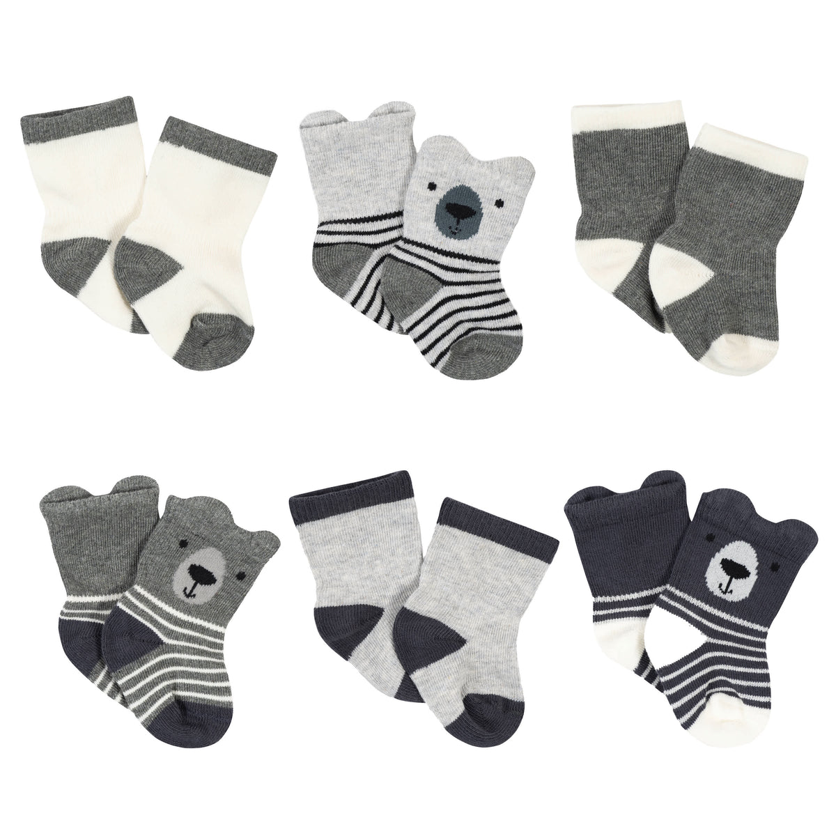 6-Pack Baby Boys Bear Wiggle Proof Socks