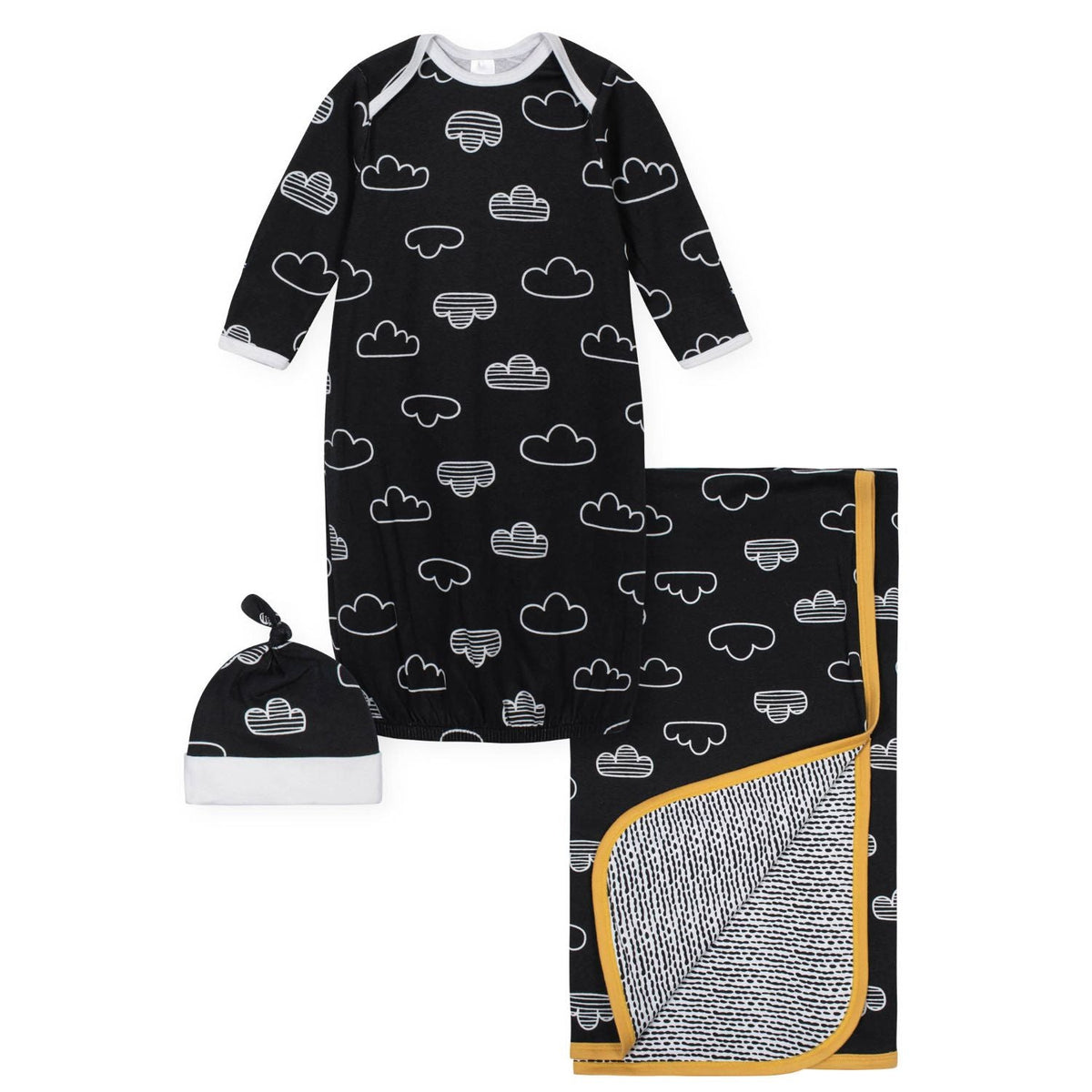 3-Piece Baby Boys Nature Gown, Cap and Blanket Gift Set