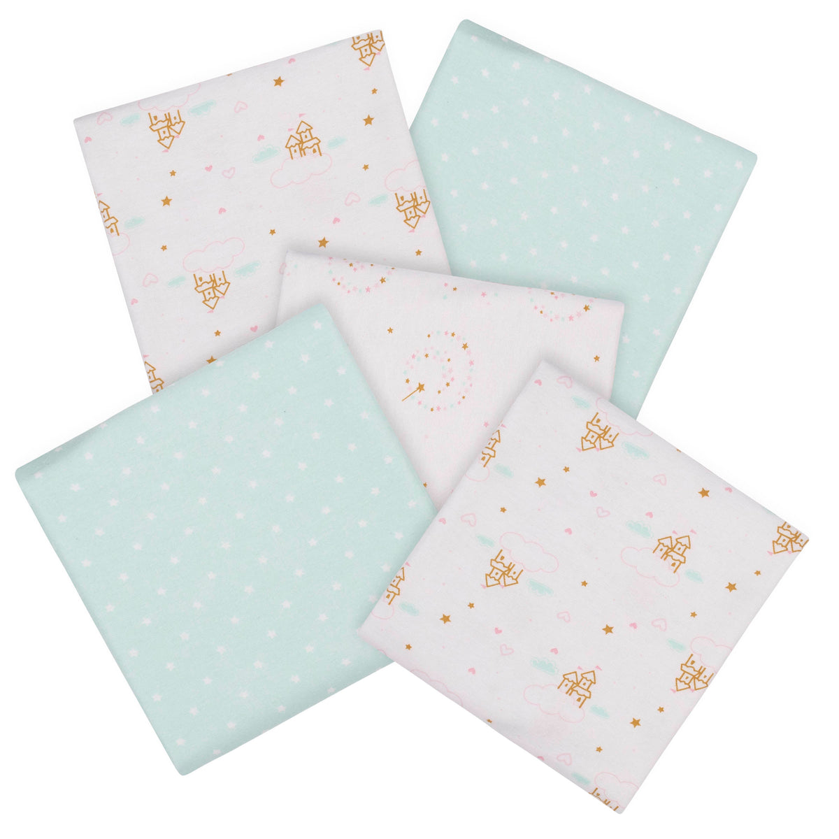 5-Pack Girls Blue Princess Flannel Blankets