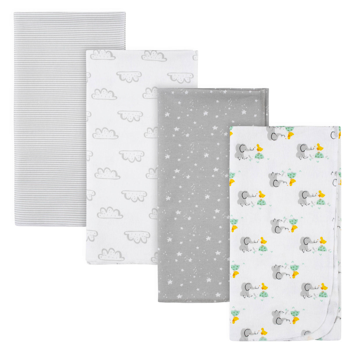 4-Pack Baby Neutral Baby Animals Flannel Receiving Blankets