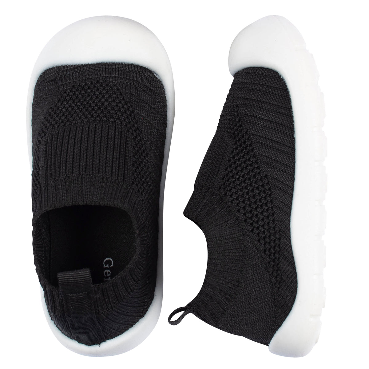 Infant & Toddler Boys Black Stretchy Knit Slip-On Sneaker, view 2