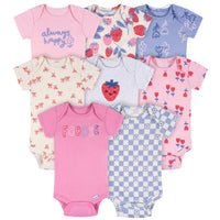 8-Pack Baby Girls Berry Happy Short Sleeve Onesies® Bodysuits