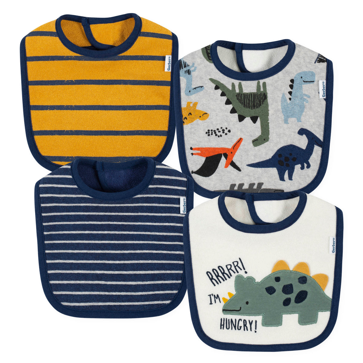 4-Pack Baby Boys Dino Dribbler Bibs