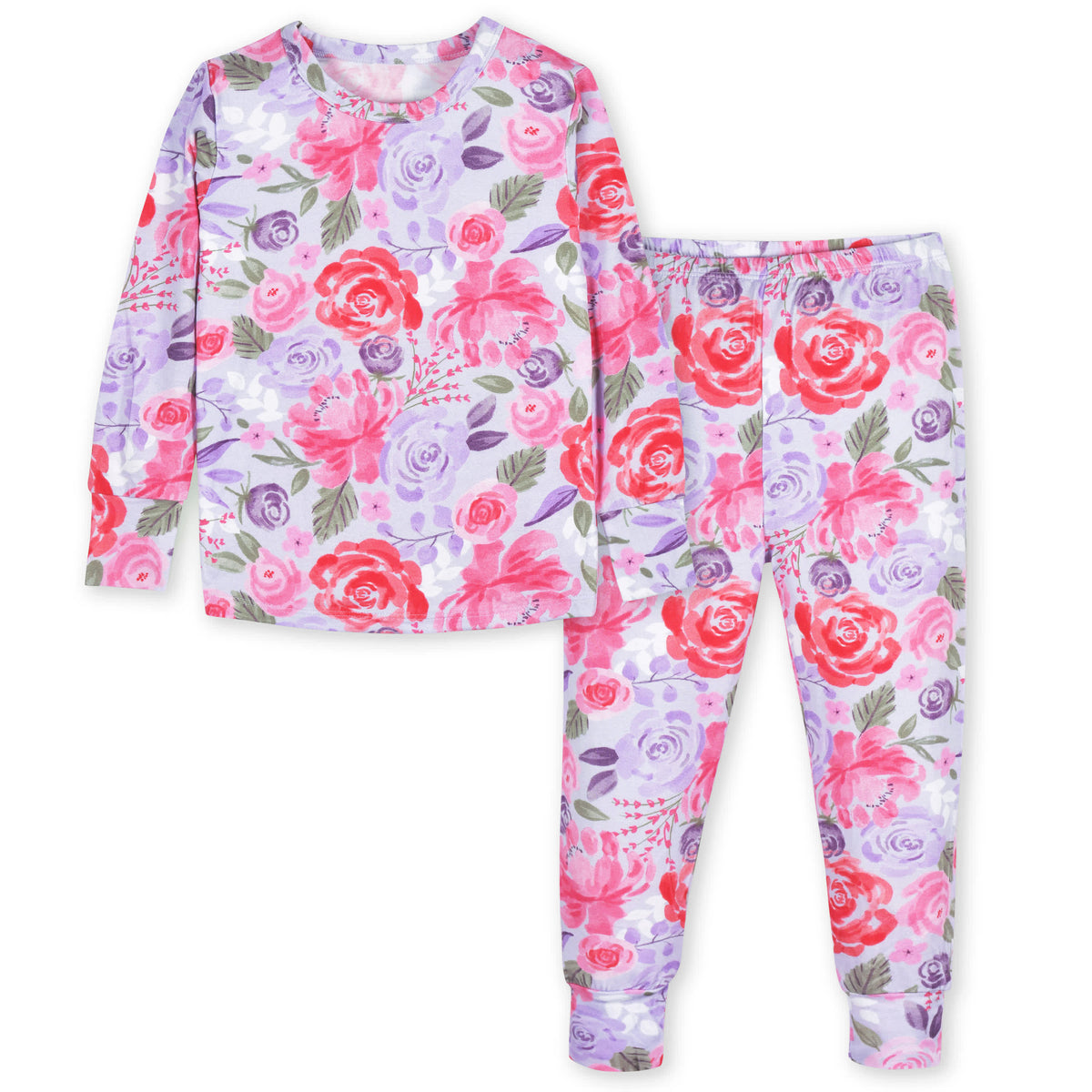 2-Piece Infant & Toddler Girls Lilac Garden Buttery Soft Viscose Made from Eucalyptus Snug Fit Pajamas, view 2