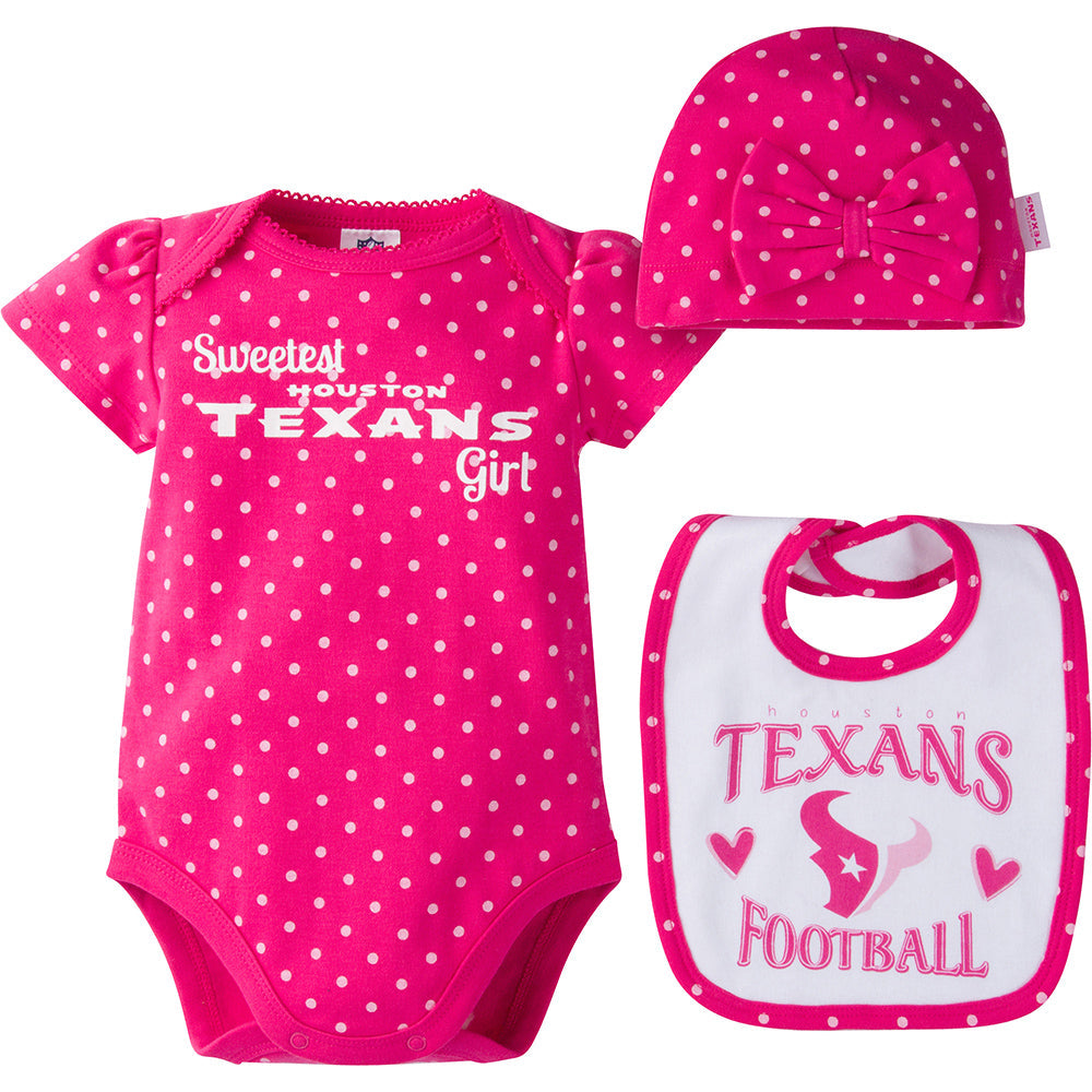 NFL 2-Piece Baby Girls Texans Bodysuit, Bib and Cap Set