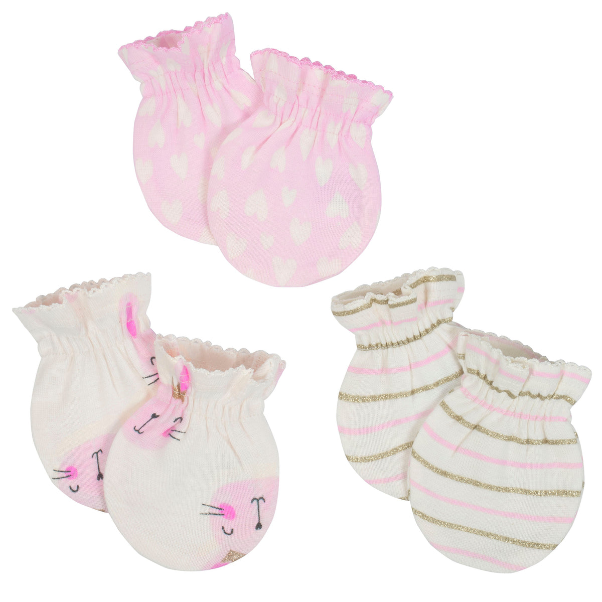 Gerber Baby Girls' Princess 3pk Mittens