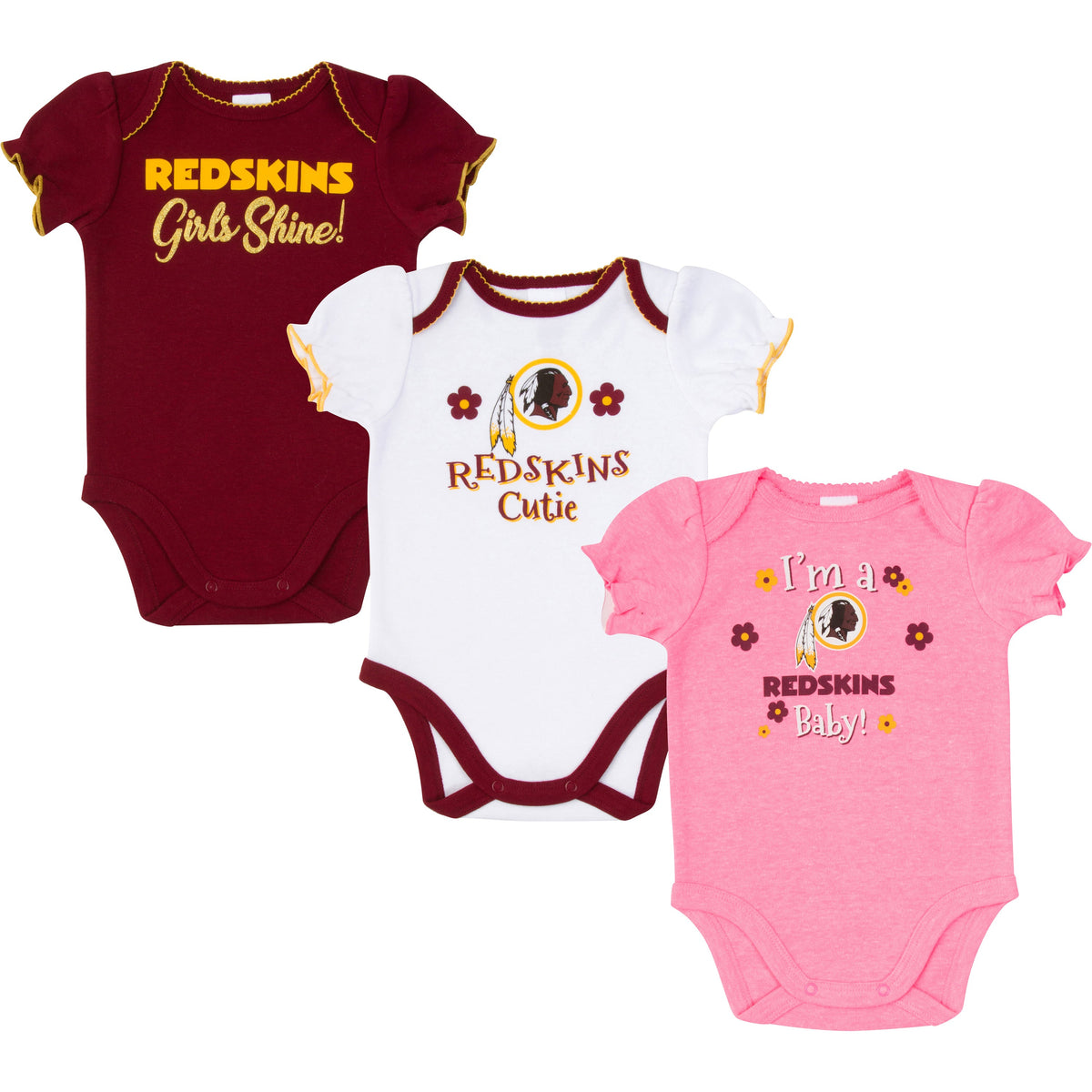 3-Pack Washington Redskins Short Sleeve Bodysuits