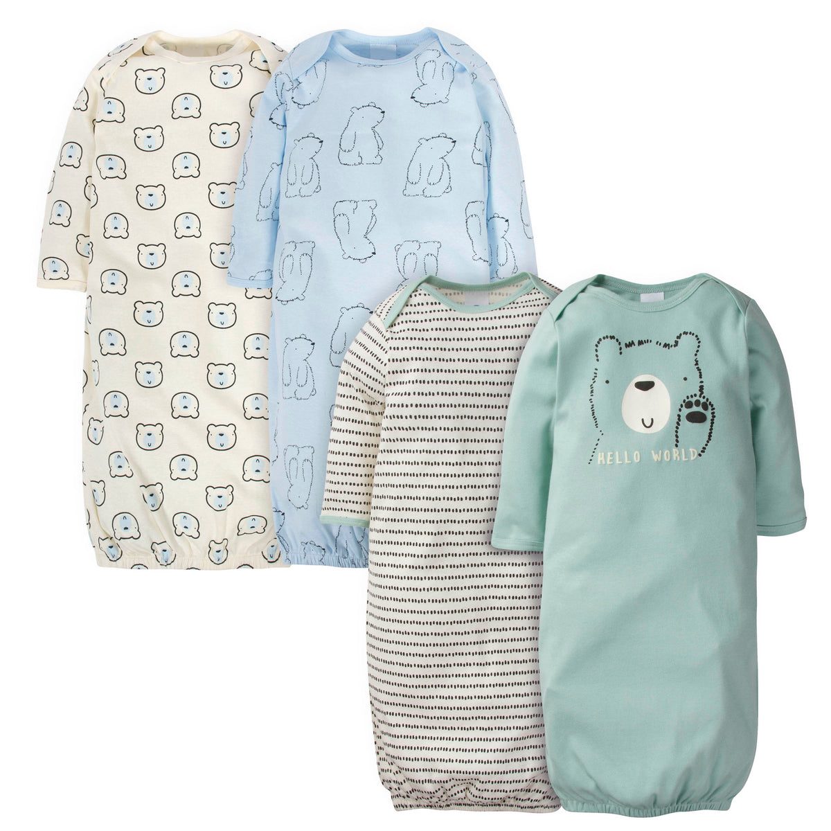 4-Pack Baby Boys Bear Lap Shoulder Gowns