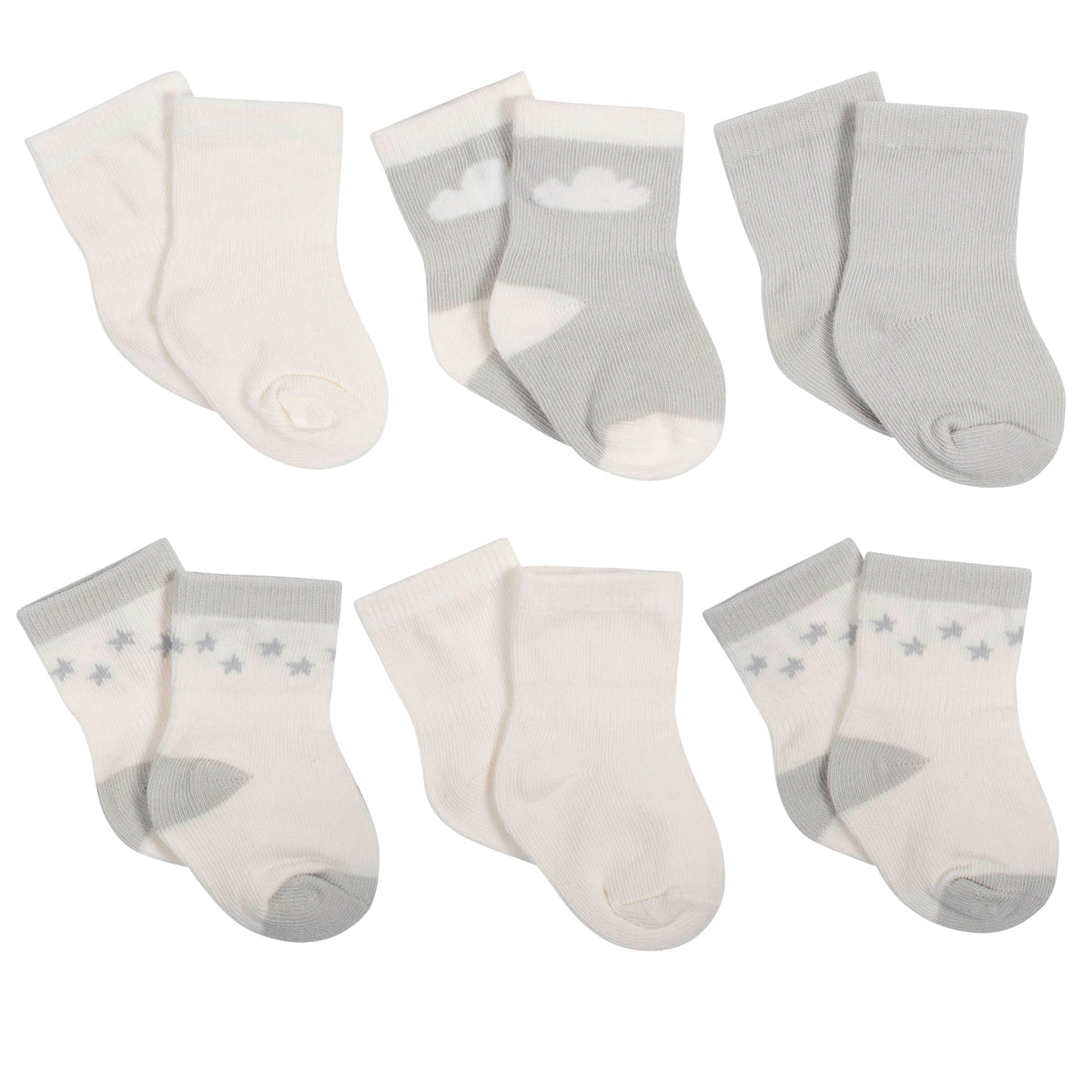 6-Pack Baby Neutral Giraffe Jersey Crew Wiggle-Proof Socks