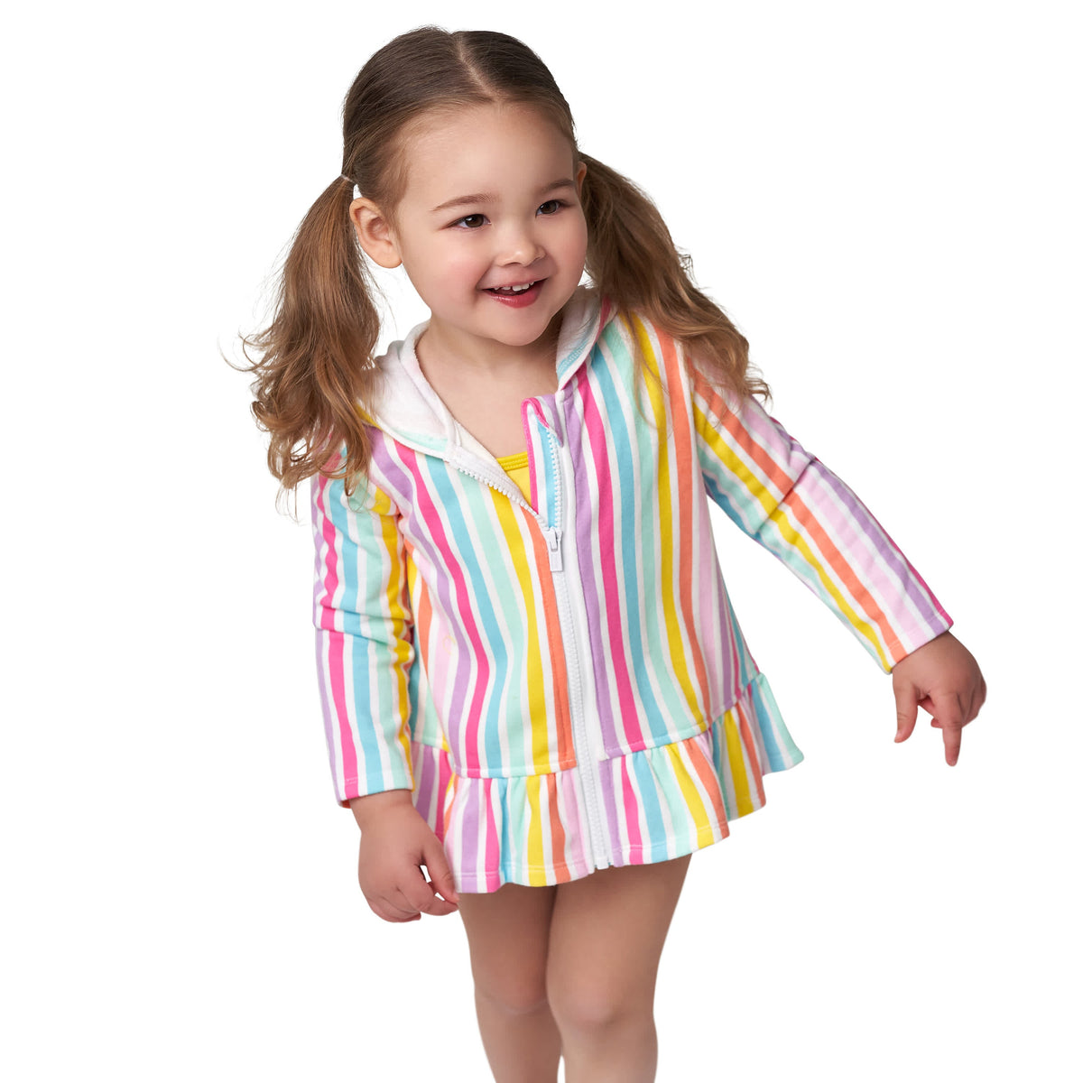Baby & Toddler Girls Rainbow Hooded Zip Front Terry Coverup, view 5