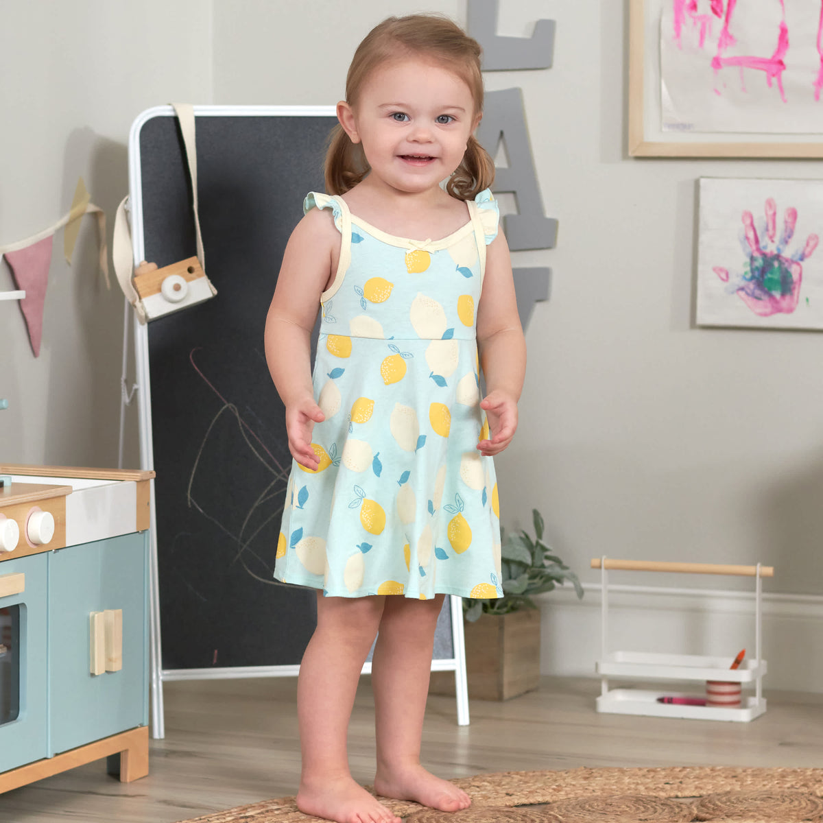 3-Piece Baby & Toddler Girls Little Lemon Dress, Diaper Cover & Reversible Sun Hat Set, view 4