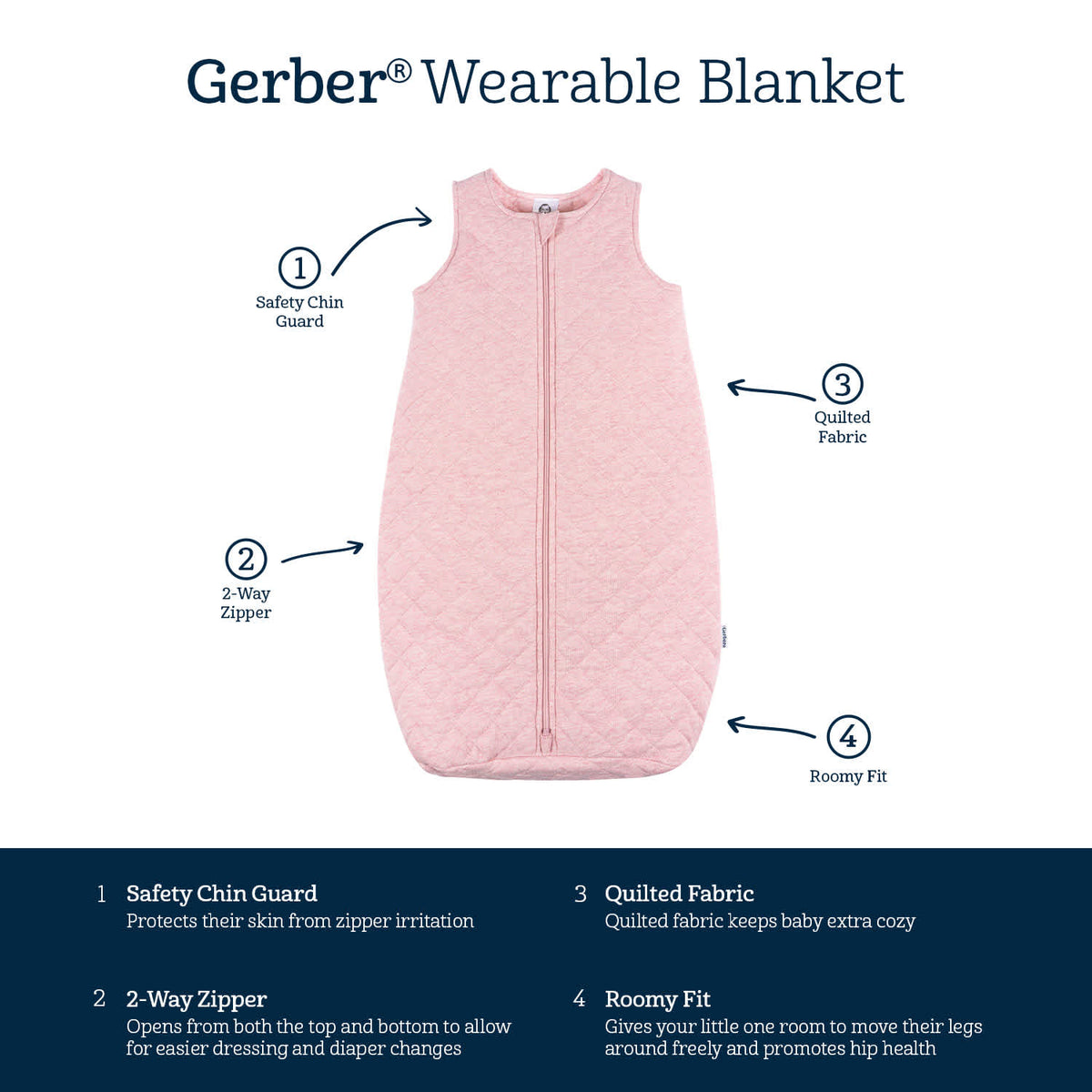 Baby Girls Pink Heather Quilted Jersey Wearable Blanket, view 6