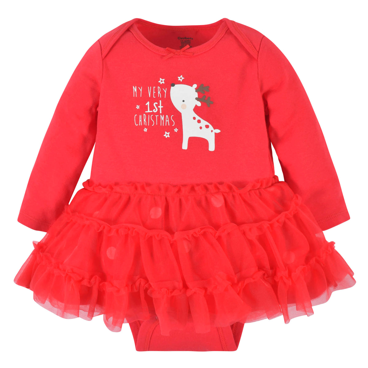 2-Piece Baby Girls Reindeer Skirted Onesies Bodysuit & Cap, view 3
