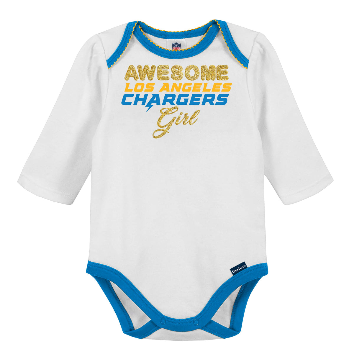 3-Piece Baby Girls Chargers Bodysuit, Footed Pant, & Cap Set, view 3