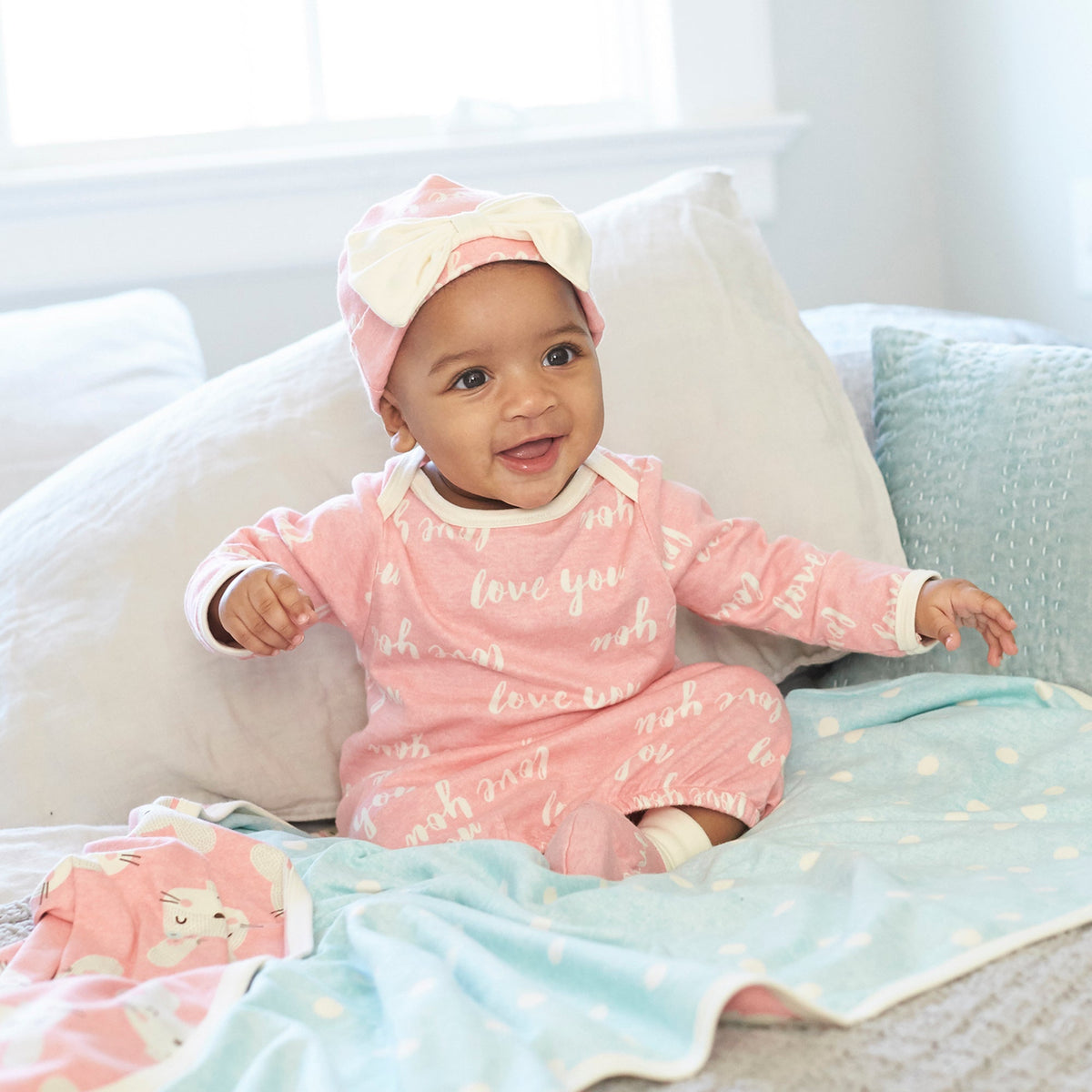 Organic Baby Girls Bunny Reversible Blanket, view 2