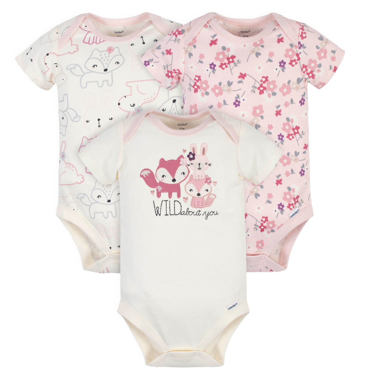 3-Pack Organic Baby Girls Wild Flower Short Sleeve Onesies Bodysuits