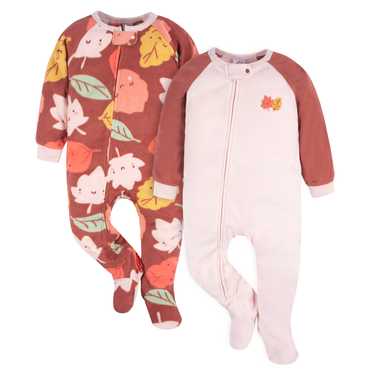 2-Pack Baby & Toddler Girls Leaves Fleece Sleepers
