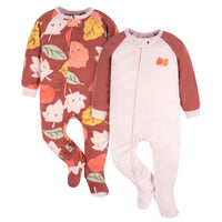 2-Pack Baby & Toddler Girls Leaves Fleece Sleepers