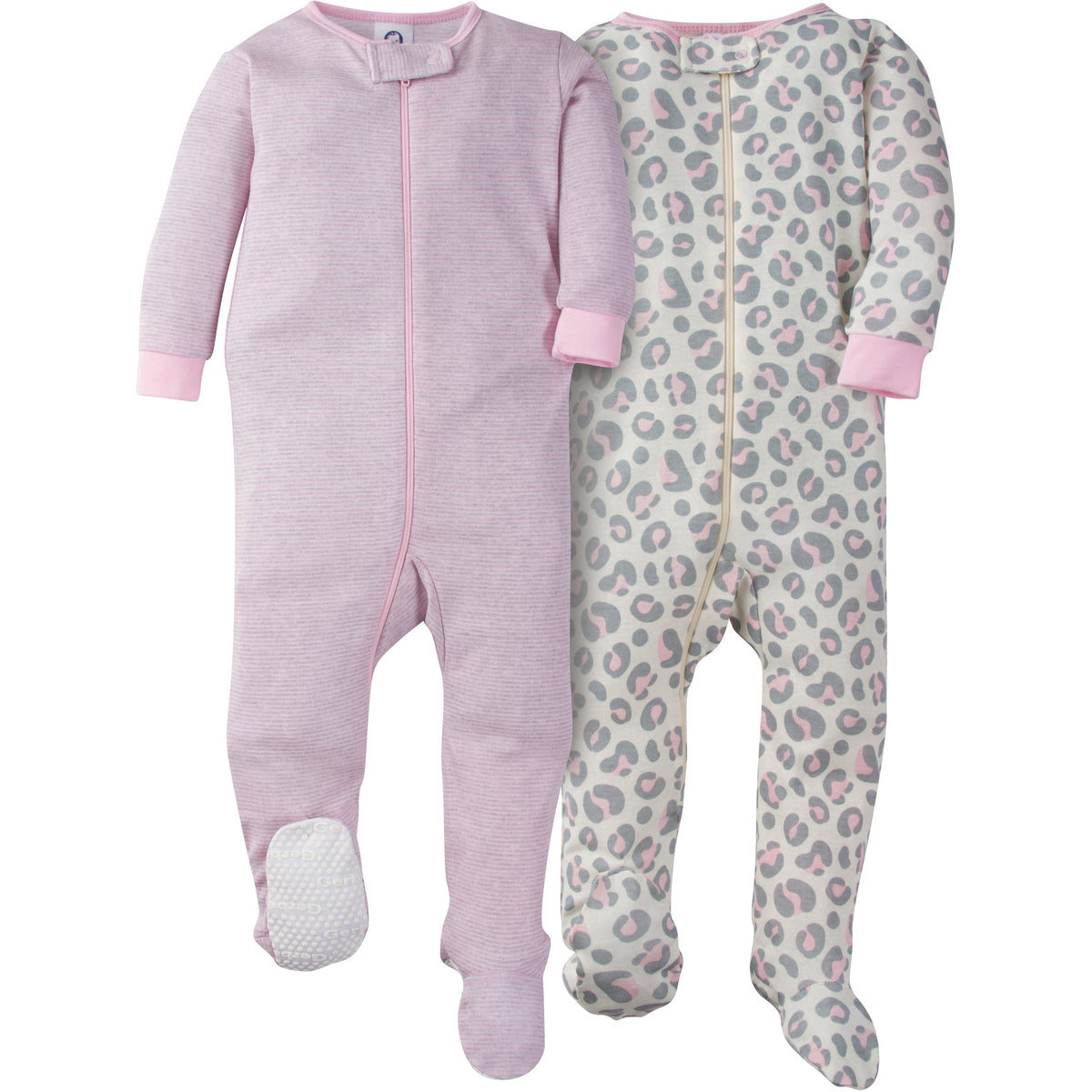 Gerber Baby Girls' 2-Pack Pink Leopard Print Snug Fit Footed Pajamas