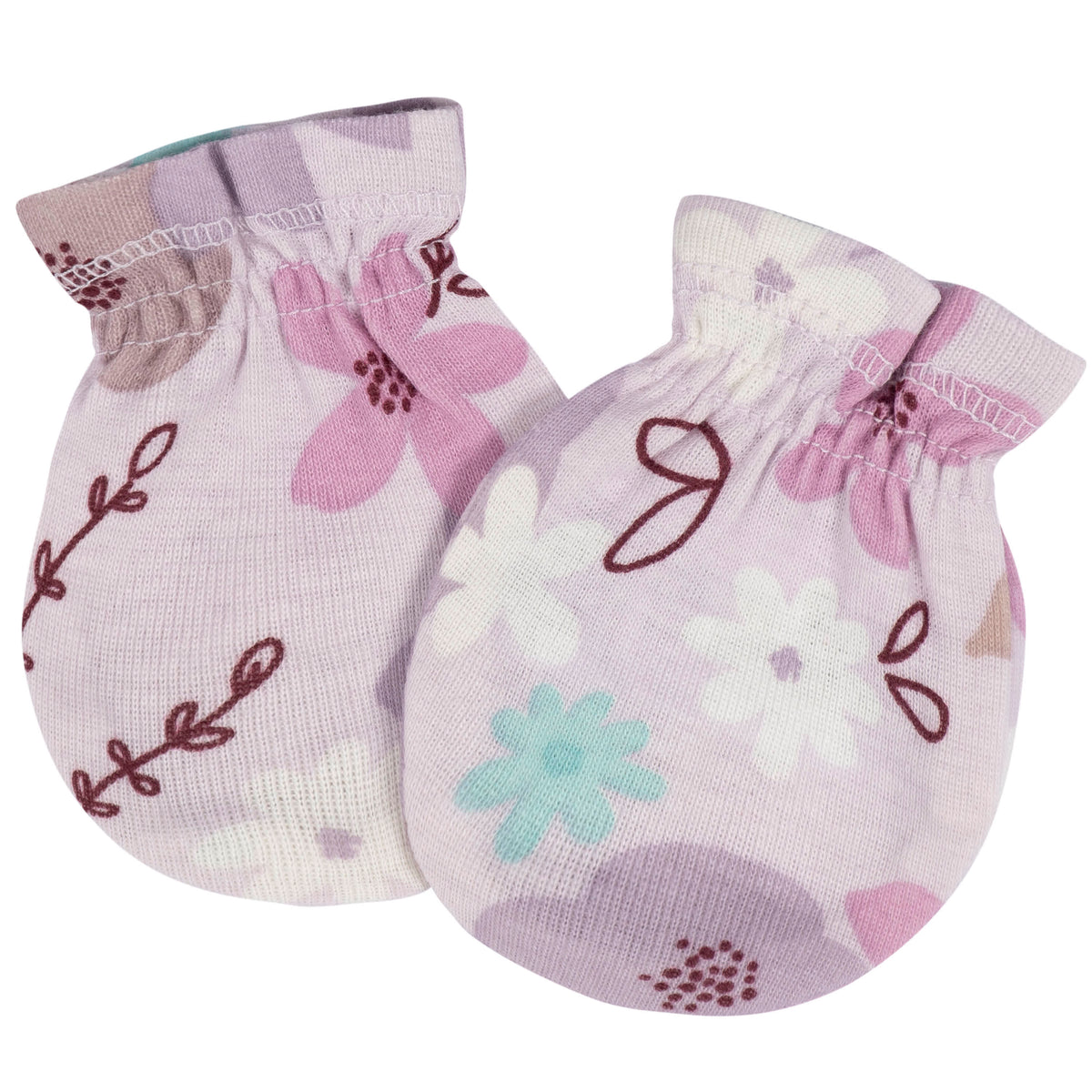 8-Piece Baby Girls Lavender Garden No Scratch Mittens & Caps Set, view 9