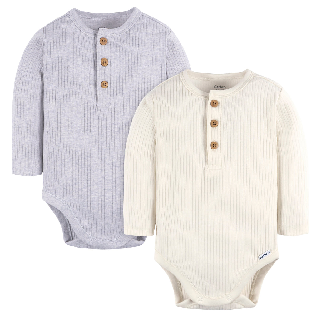 2-Pack Baby Boys Ivory & Grey Heather Bodysuits