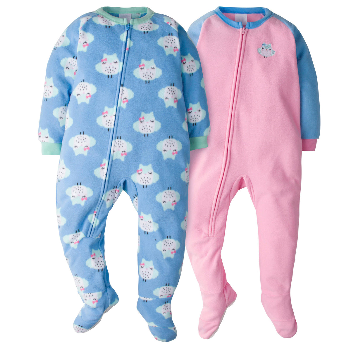 4-Pack Toddler Girls Clouds & Owls Blanket Sleepers, view 2