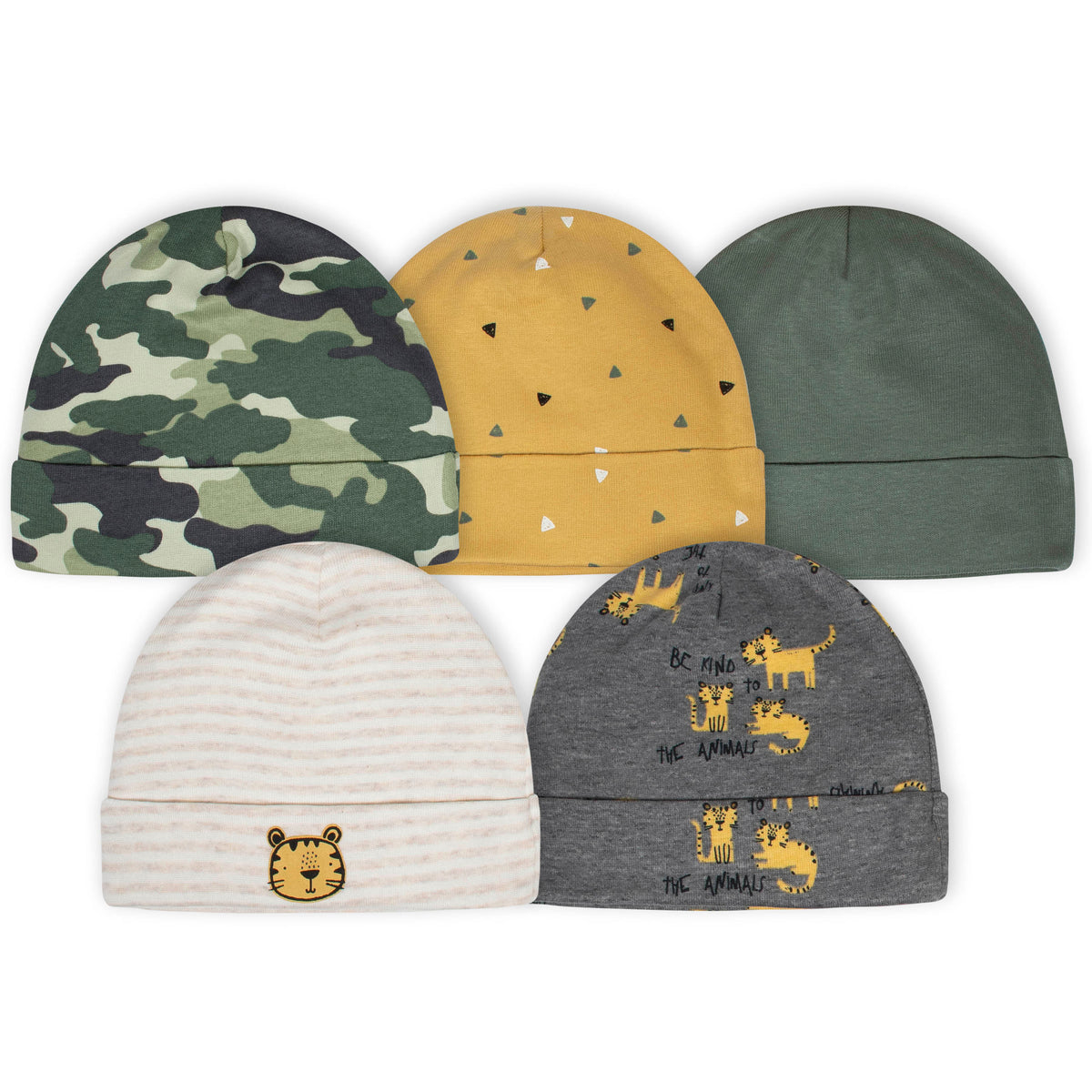 5-Pack Baby Boys Tiger Caps Set