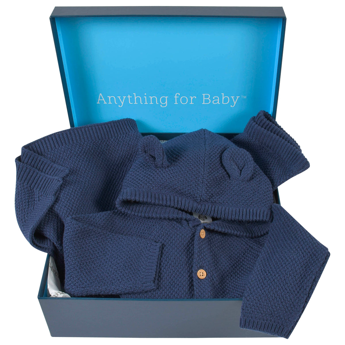 3-Piece Baby Boys Navy Knit Outfit & Blanket Set
