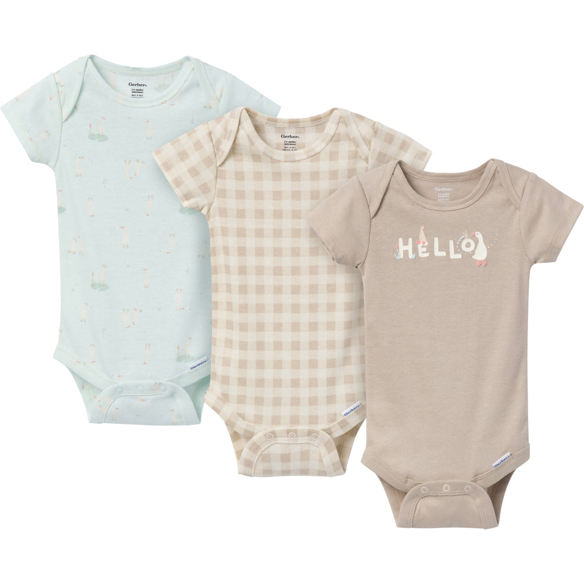 3-Pack Baby Neutral Hello Goose Onesies Bodysuits