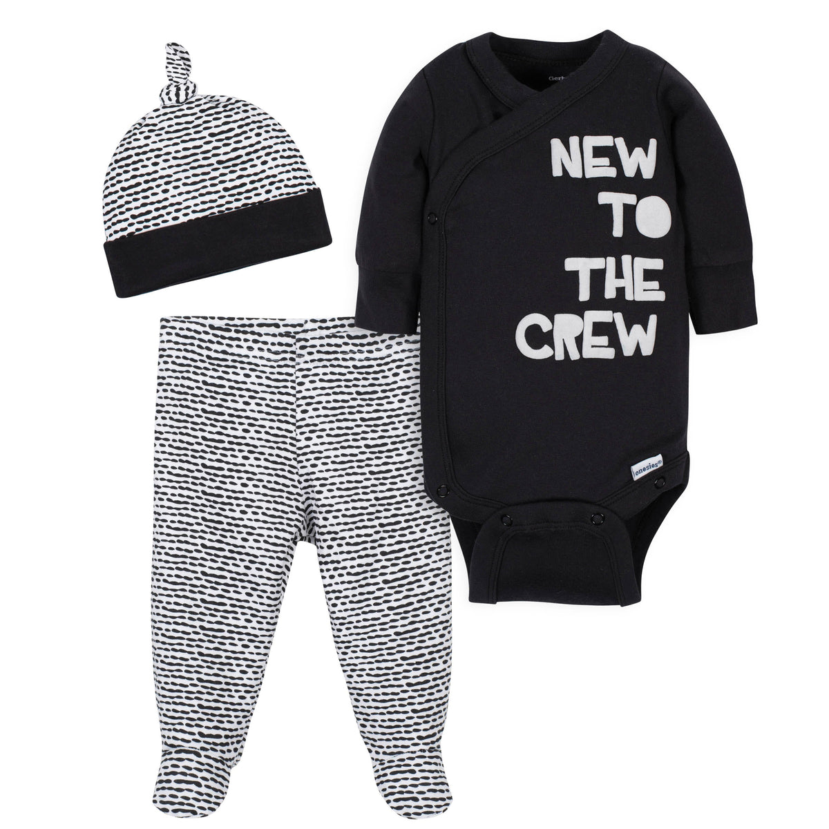 3-Piece Baby Boys New to the Crew Onesies Bodysuit, Pant, and Cap Set