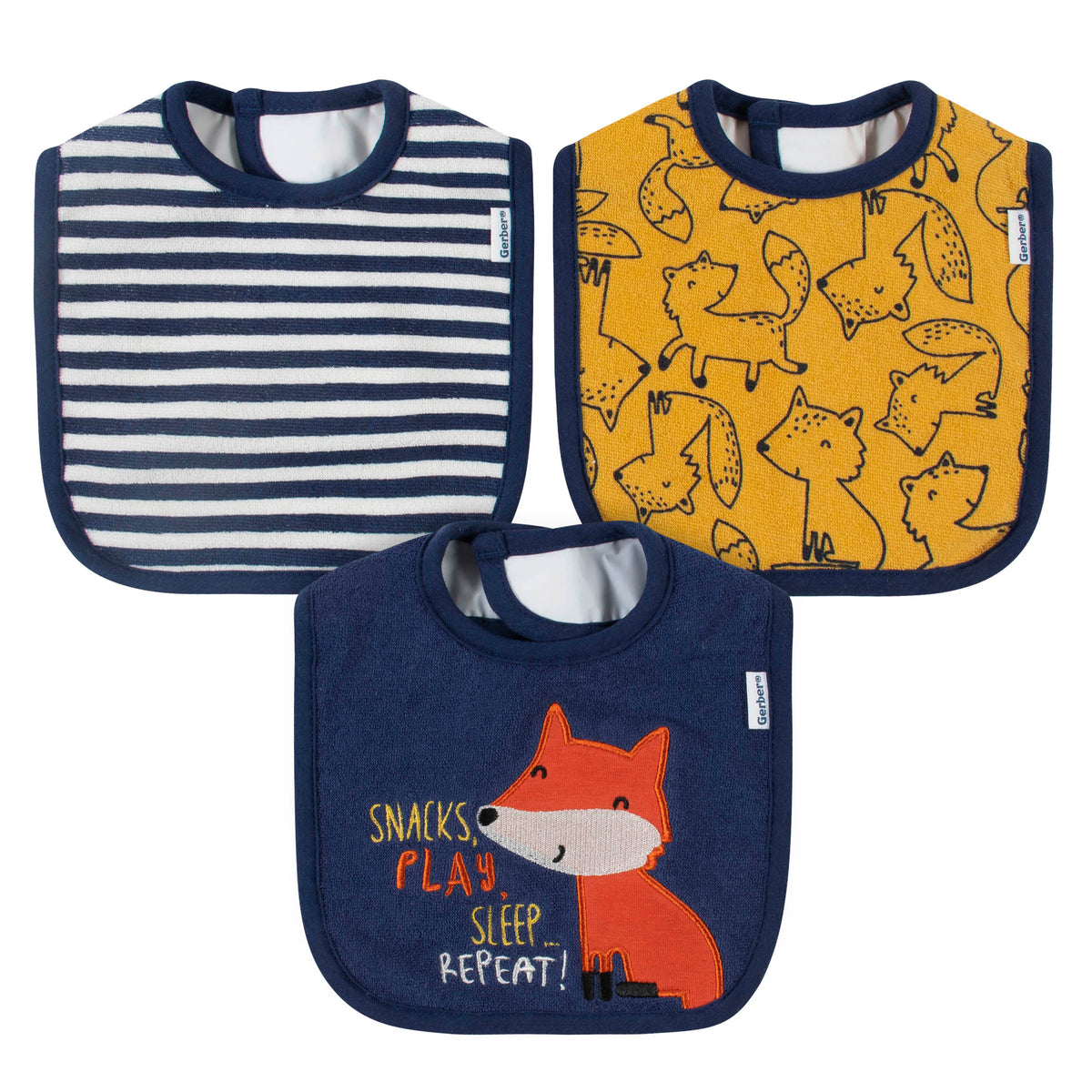 3-Pack Baby Boys Fox Bibs