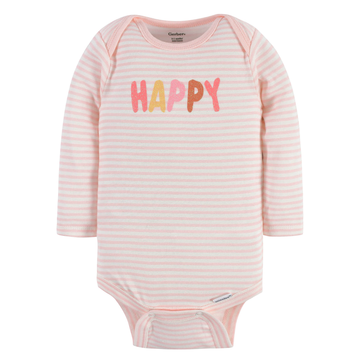 3-Pack Baby Girls Happy Long Sleeve Onesies Bodysuits, view 3
