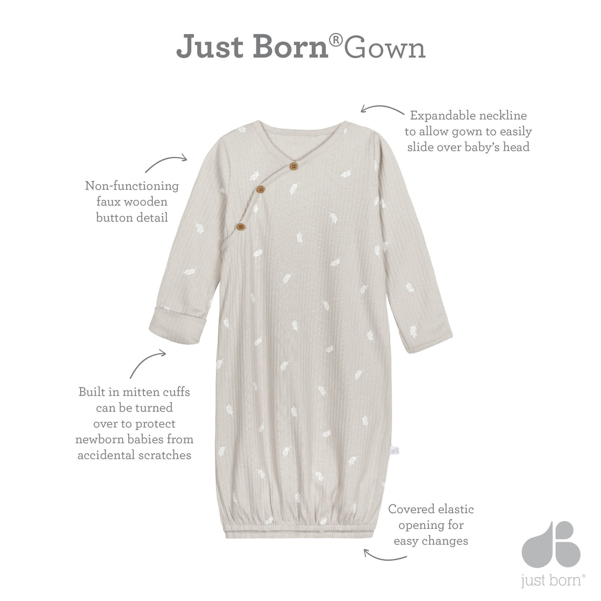 Baby Neutral Natural Leaves Gown, view 5
